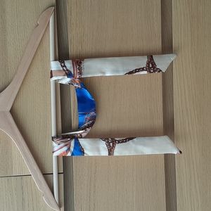 Twilly Scarf for head, hair, neck, bag accessory, cream & blue OSFA